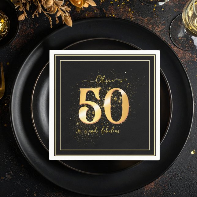 50 och Fabulous Glitter Elegant Guld Black Pappersservett (Skapare uppladdad)