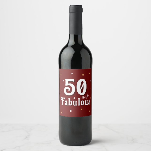 50 och Fabulous Glitter Red 50 Birthday Vinflaska Etikett (Framsida)