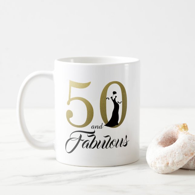 50 och Fabulous Gold Foil 50 Birthday Kaffemugg (Med munk)