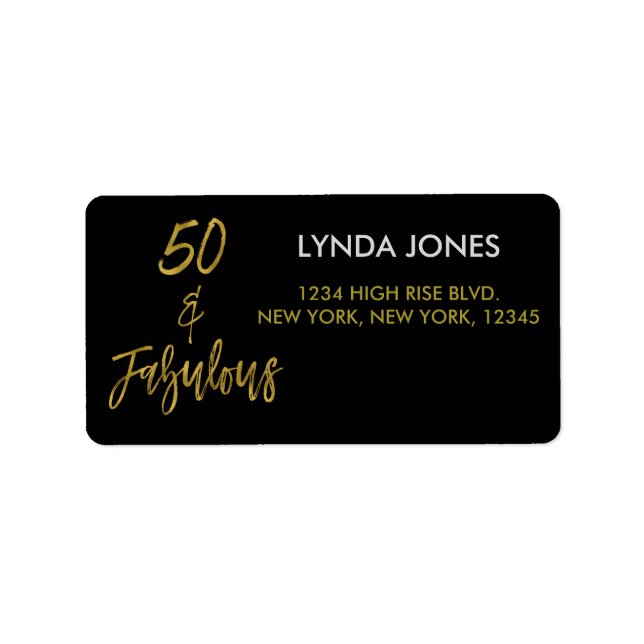 50 och Fabulous Gold Foil Birthday Address Label Adressetikett (Framsidan)