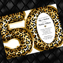 50 och Fabulous Gold Foil Leopard Skriv ut Inbjudningar