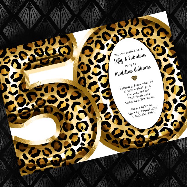 50 och Fabulous Gold Foil Leopard Skriv ut Inbjudningar (Skapare uppladdad)