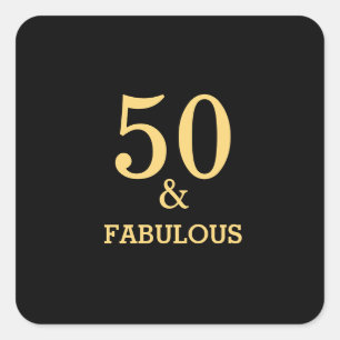 50 och Fabulous Golden Gult Black Födelsedagsfest Fyrkantigt Klistermärke