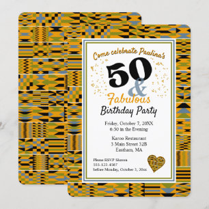50 och Fabulous Golden Kente Födelsedagsfest Inbjudningar