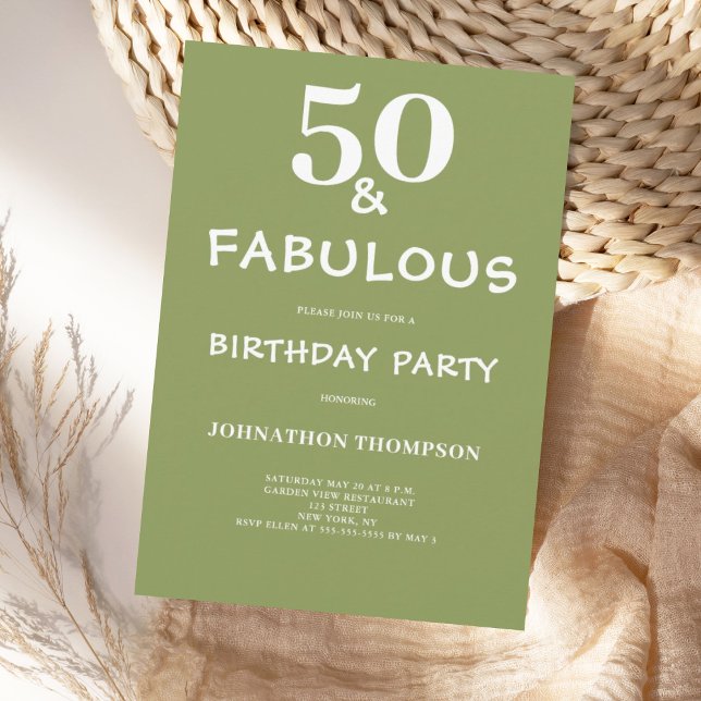 50 och Fabulous Grönt Birthday Inbjudningar (Skapare uppladdad)