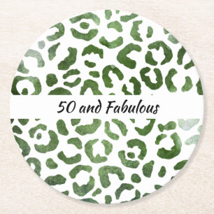 50 och Fabulous Grönt Cheetah Print Abstrakt Underlägg Papper Rund