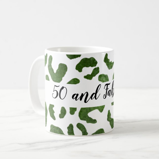 50 och Fabulous Grönt och White Cheetah Print Kaffemugg (Framsida vänster)