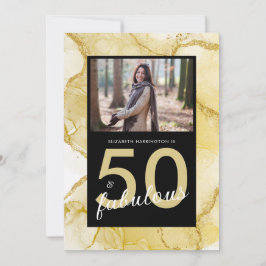 50 och Fabulous Guld Black Birthday Inbjudningar