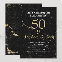 50 och Fabulous Guld Black Marble Inbjudningar