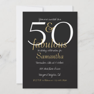 50 och Fabulous Guld Black White Inbjudningar