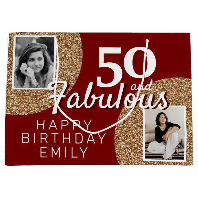 50 och Fabulous Guld Glitter 2 Foto 50:e födelseda (Framsidan)