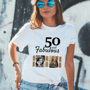 50 och Fabulous Guld Glitter 2 Foto 50:e födelseda T Shirt