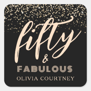 50 och Fabulous Guld Glitter Black Birthday Fyrkantigt Klistermärke