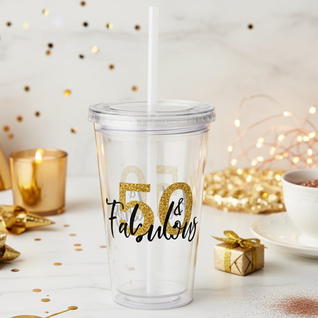50 och Fabulous Guld Glitter Gift party Take Away Mugg (Skapare uppladdad)