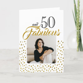 50 och Fabulous Guld Glitter Photo 50:e födelsedag Helgkort
