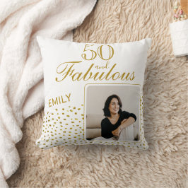 50 och Fabulous Guld Glitter Photo 50:e födelsedag Kudde
