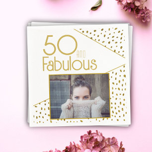 50 och Fabulous Guld Glitter Photo 50:e födelsedag Pappersservett