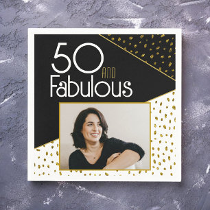 50 och Fabulous Guld Glitter Photo 50:e födelsedag Pappersservett