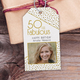 50 och Fabulous Guld Glitter Photo 50:e födelsedag Presentetikett