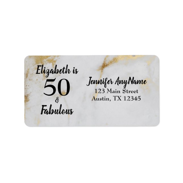 50 och Fabulous Guld Grått Marble with Black Text Adressetikett (Framsidan)