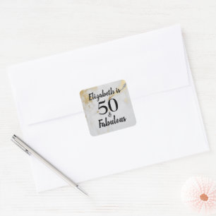 50 och Fabulous Guld Grått Marble with Black Text Fyrkantigt Klistermärke
