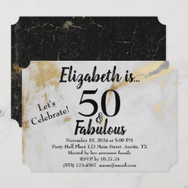 50 och Fabulous Guld Grått Marble with Black Text Inbjudningar