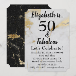 50 och Fabulous Guld Grått Marble with Black Text Inbjudningar