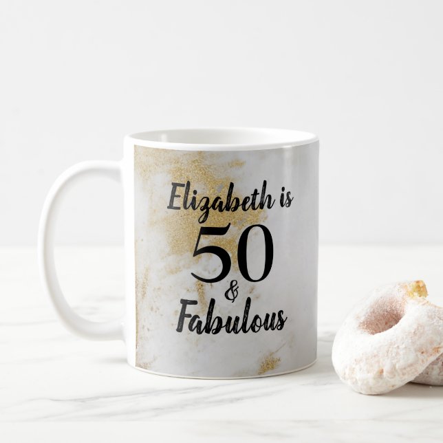50 och Fabulous Guld Grått Marble with Black Text Kaffemugg (Med munk)