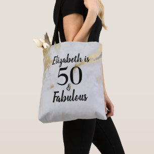 50 och Fabulous Guld Grått Marble with Black Text Tygkasse