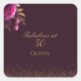 50 och Fabulous Guld Magenta Glitter födelsedag Fyrkantigt Klistermärke