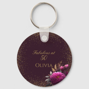 50 och Fabulous Guld Magenta Glitter födelsedag Nyckelring