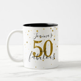 50 och Fabulous Guld och Black Script Birthday Två-Tonad Mugg
