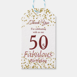 50 och Fabulous Guld och Burgundy Gnistra Presentetikett