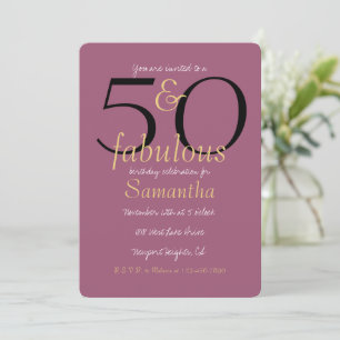 50 och Fabulous Guld Orchid Lila 50:e födelsedagen Inbjudningar