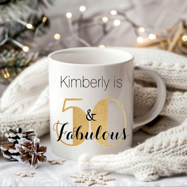 50 och Fabulous Guld Personlig Födelsedagsfest Kaffemugg (Skapare uppladdad)