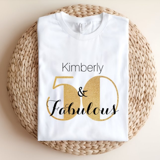 50 och Fabulous Guld Personlig Födelsedagsfest T Shirt (Skapare uppladdad)