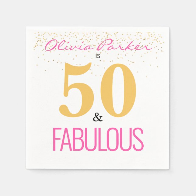 50 och Fabulous Guld Rosa Födelsedagsfest Napkins Pappersservett (Framsidan)