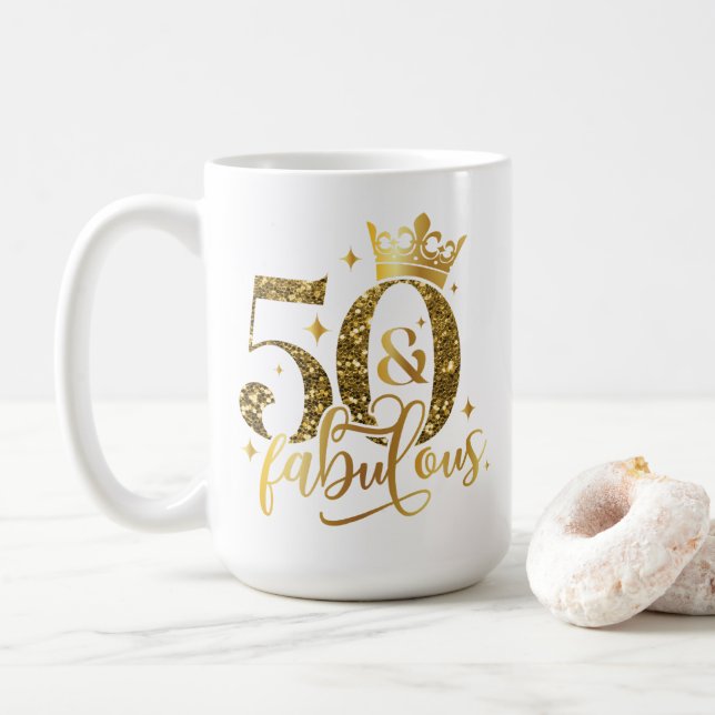 50 och Fabulous Guld Shimmer Birthday Kaffemugg (Med munk)