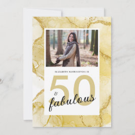50 och Fabulous Guld White Photo Birthday Inbjudningar