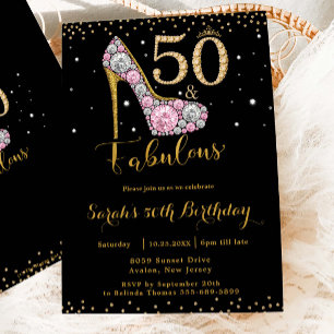 50 och Fabulous High Heel Diamonds 50:e födelsedag Inbjudningar
