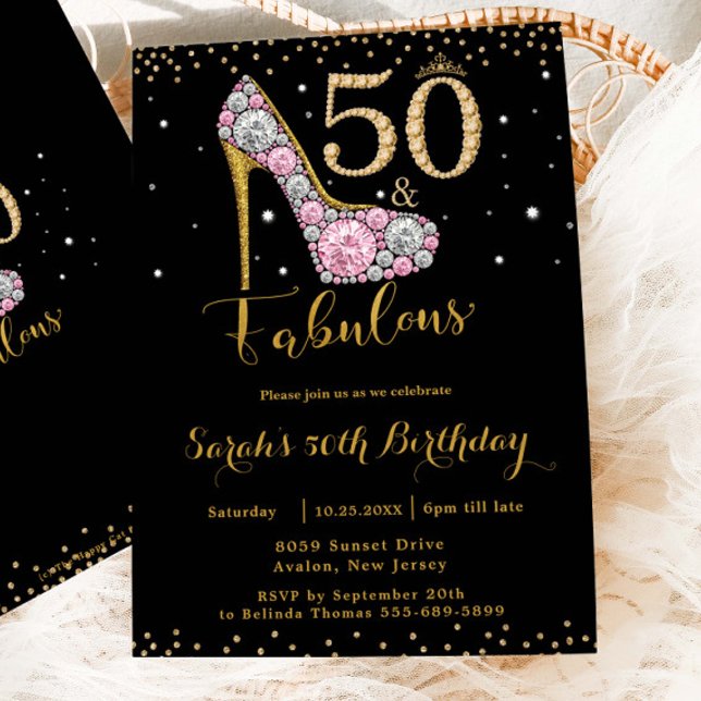 50 och Fabulous High Heel Diamonds 50:e födelsedag Inbjudningar (Skapare uppladdad)