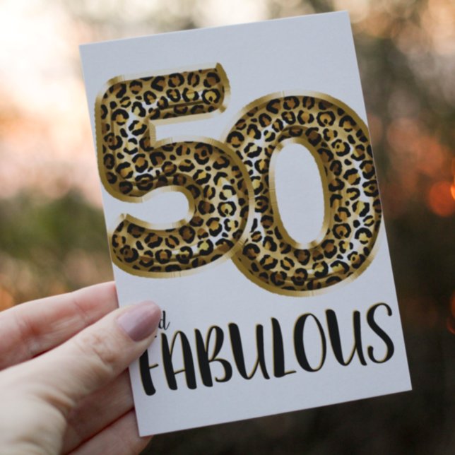 50 och Fabulous Leopard Foil Balloon Photo Inbjudningar (Skapare uppladdad)