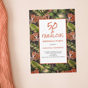 50 och Fabulous Leopard Jungle Watercolor Inbjudningar