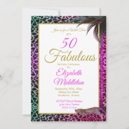 50 och Fabulous Leopard Lila Handflatan Vild Birth Inbjudningar