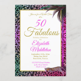 50 och Fabulous Leopard Lila Handflatan Vild Birth Inbjudningar
