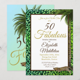 50 och Fabulous Leopard Print Handflatan Vild Birt Inbjudningar