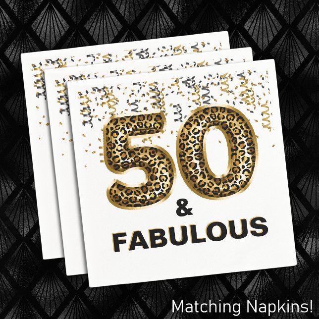 50 och Fabulous Leopard Skriv ut foil Balloon Pappersservett (Skapare uppladdad)
