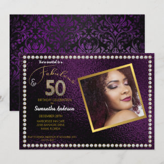 50 och Fabulous Lila Bling 50:e Födelsedagsfesten Inbjudningar