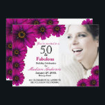 50 och Fabulous lila Blommigt 50th Photo Birthday Inbjudningar<br><div class="desc">50 och Fabulous lila, mörk magenta Blommigt| 50:e födelsedagsfotoinbjudan. Femtio och Fabulous! En vacker elegant lila, magenta trädgårdsgerbera, daisy blommigt 50:e Födelsedagsfest inbjudan kan du personifiera och skicka ut din 50:e födelsedagsfest firande. Ersätt exempelfotot med ett eget. Daisy fotoblommor på vit bakgrund. Lila, daisy för magenta av mörk på kortets...</div>