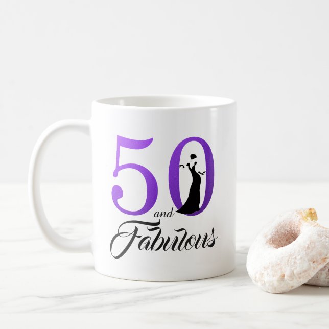 50 och Fabulous Lila Foil 50 Birthday Kaffemugg (Med munk)